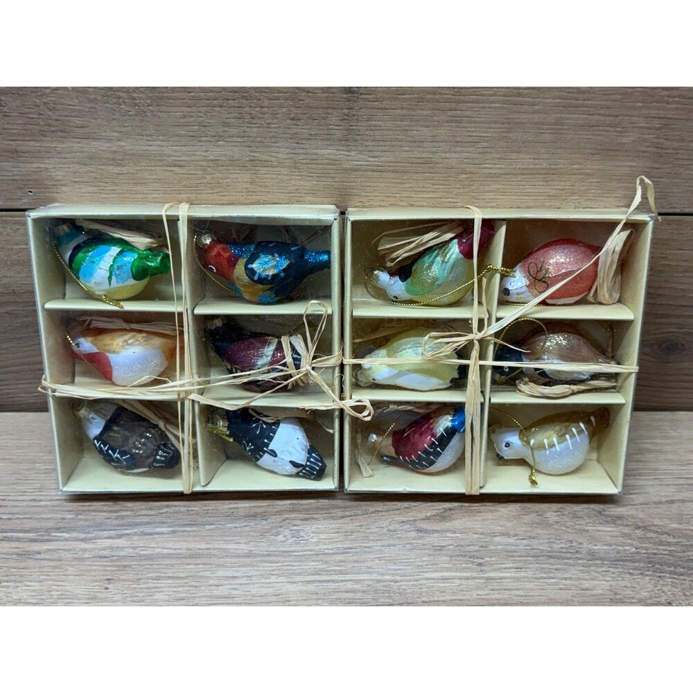 Roman Inc 12 Hand Painted Blown Glass Bird Ornaments 2007 #24726NG